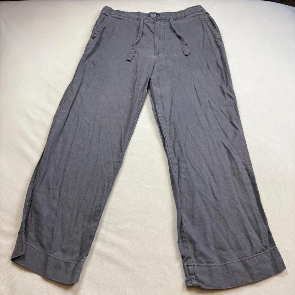 VTG 90s Polo Ralph Lauren Mens 40 X 31 Gray 100% Linen Drawstring Pants USA Made